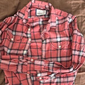 American Eagle Outfitters Men's Red and Black Plaid Shirt